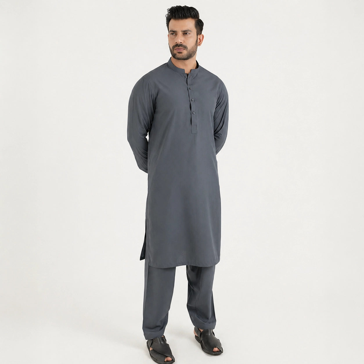 Premium Bright Grey Traditional Outfit – 4 Meters, Unstitched, Wash & Wear
