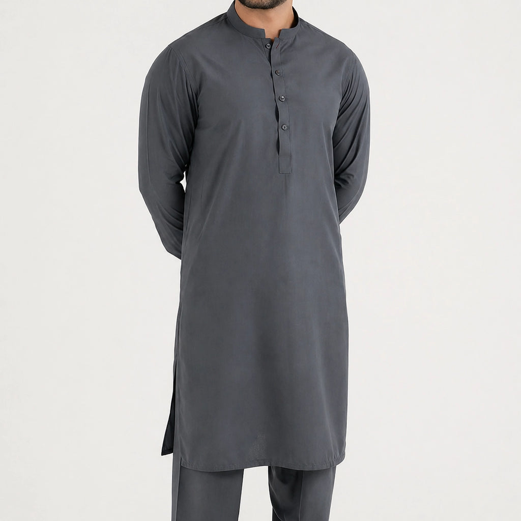 Premium Bright Grey Traditional Outfit – 4 Meters, Unstitched, Wash & Wear