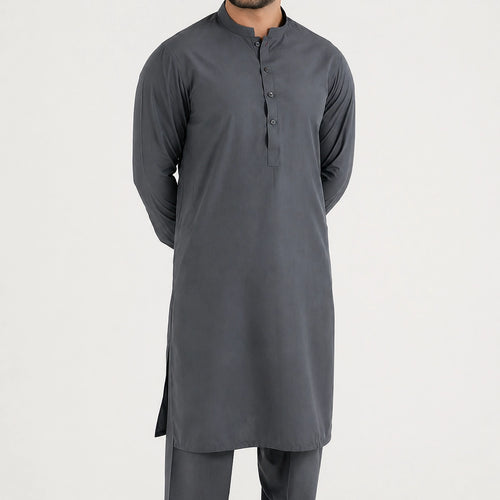 Premium Bright Grey Traditional Outfit – 4 Meters, Unstitched, Wash & Wear