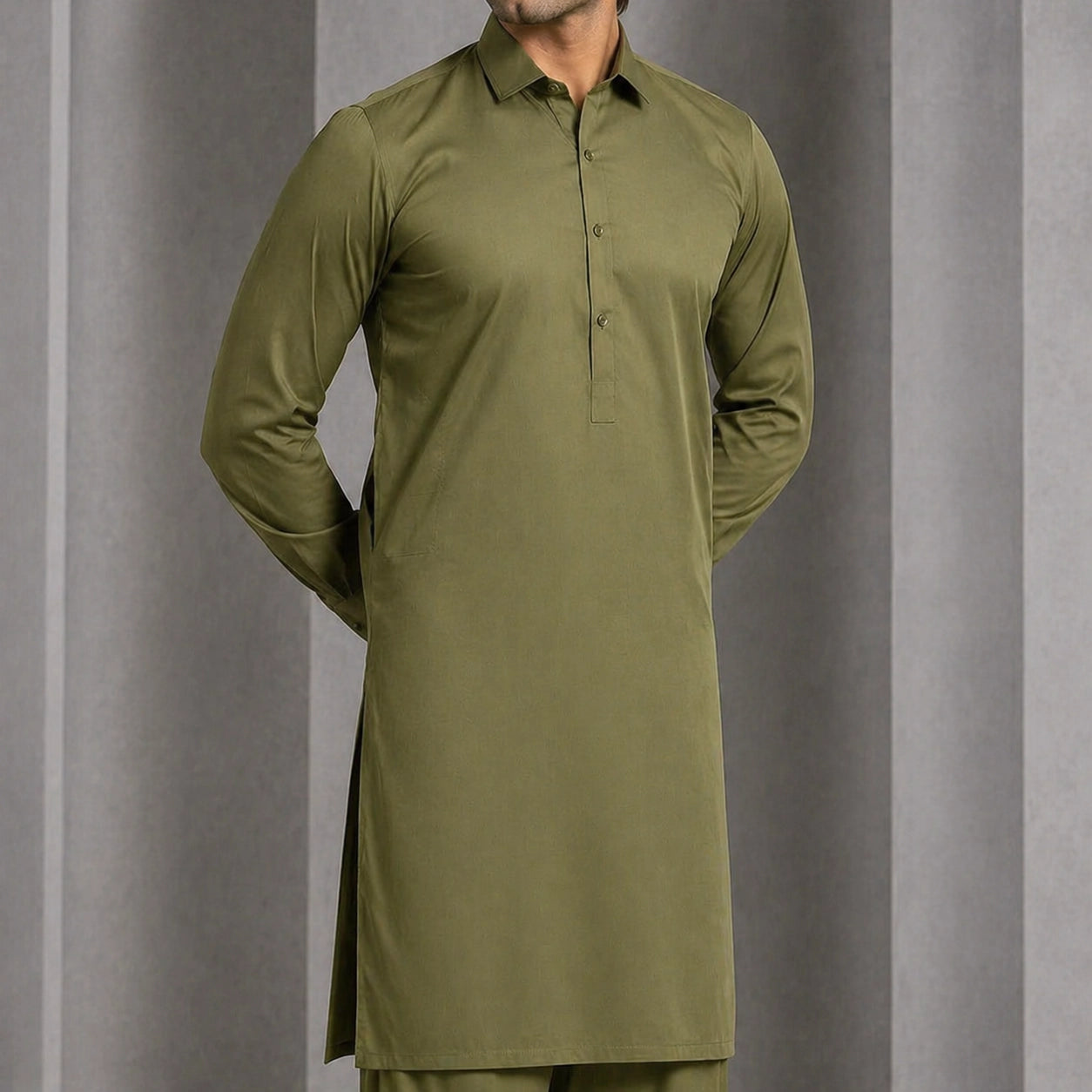 Premium Wash & Wear Fabric – 4m, Instiched, Olive Green