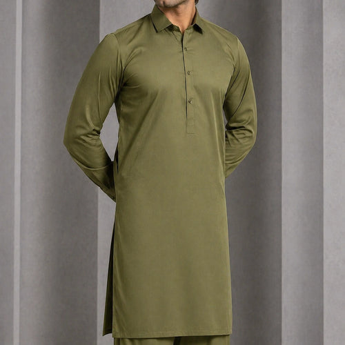 Premium Wash & Wear Fabric – 4m, Instiched, Olive Green